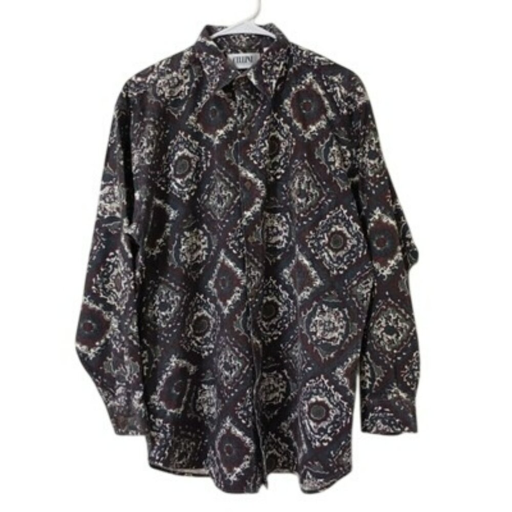 Cellini Collection Shirt Mens Cotton Long Sleeve Button-Down M Multicolor